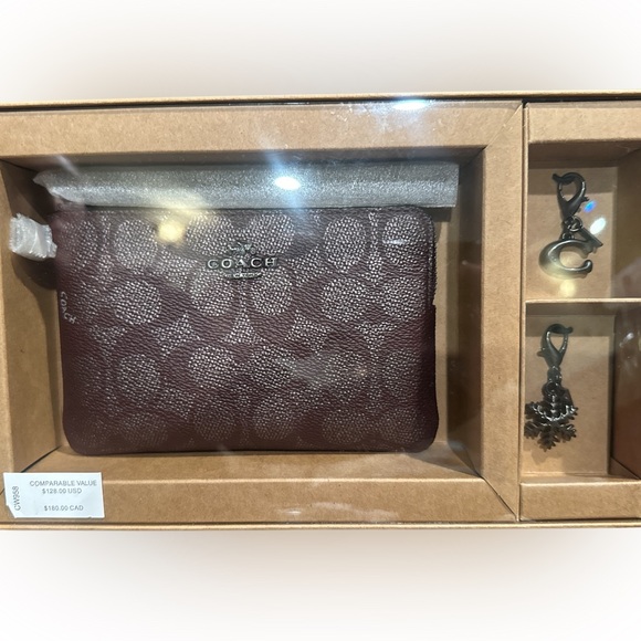Coach Maroon winter Wristlet and Charm Set - Picture 1 of 4